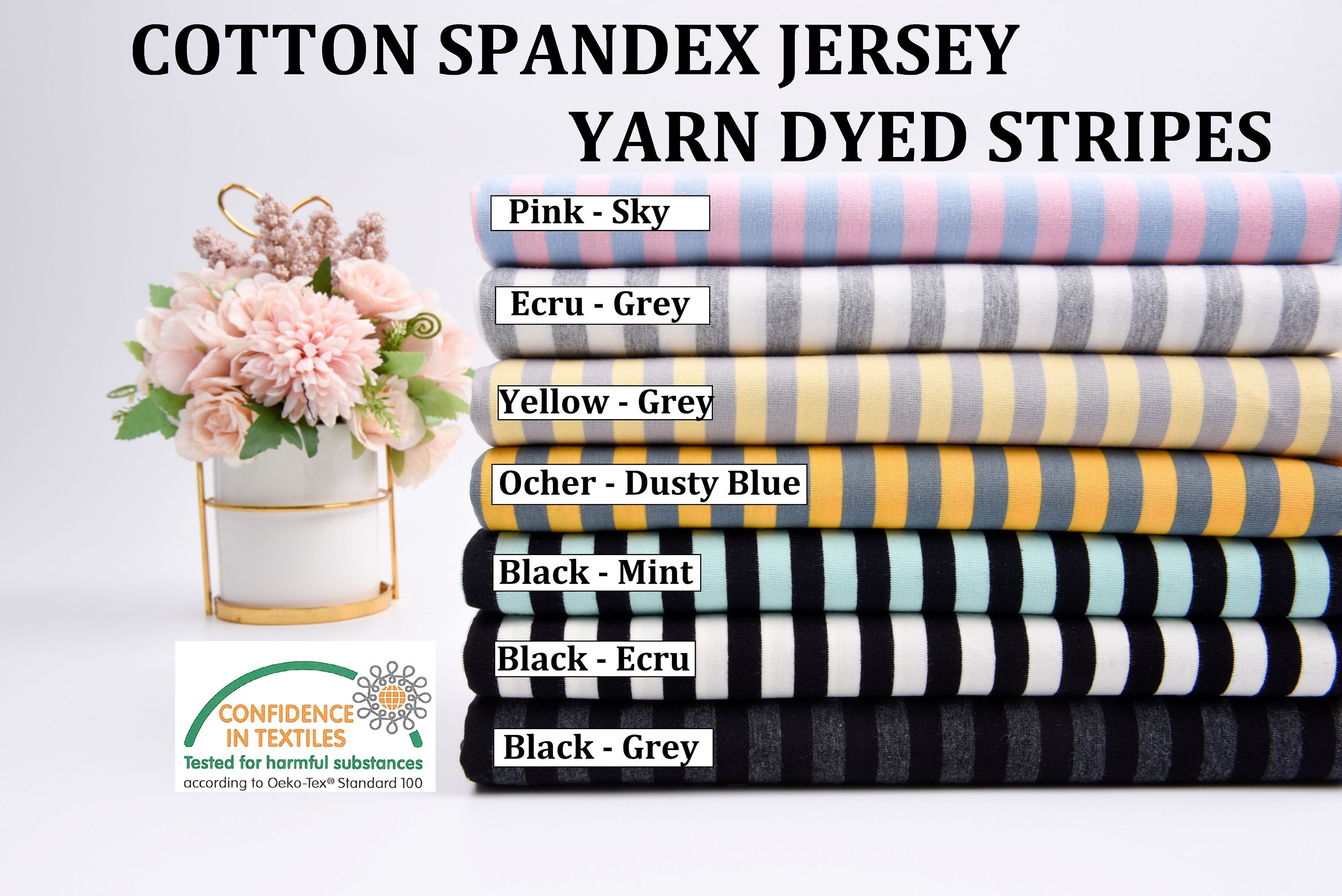 Yarn Dyed Organic Cotton Striped Poplin - Oeko-Tex® - Japanese Import - Grey/Gold Stripe Yarn Dyed Organic Cotton Striped Poplin - Oeko-Tex® - Japanese Import - Grey/Gold Stripe