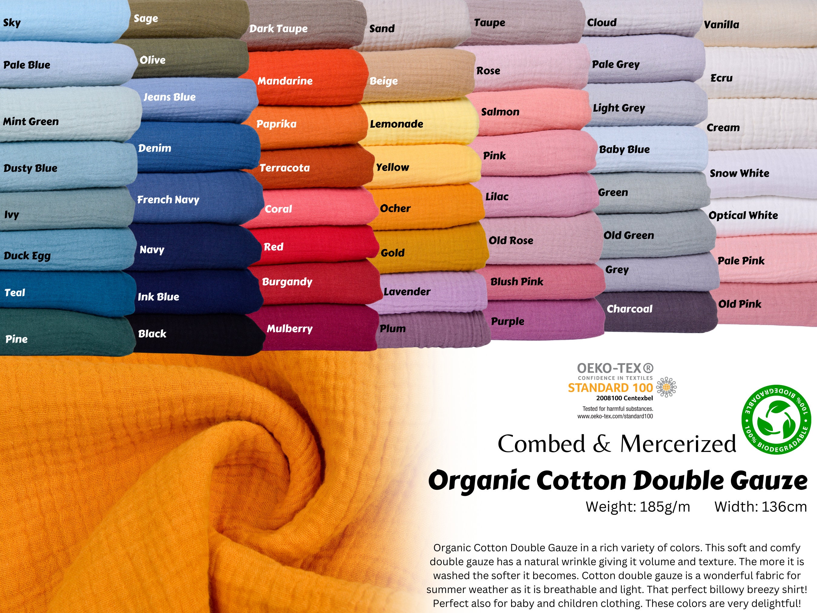 ORGANIC Double Gauze Plain Fabric Muslin Cotton Natural - Etsy