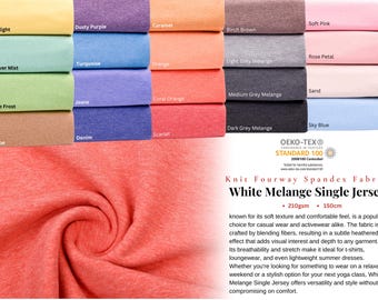 4-Way Stretch Soft Cotton Jersey knit ,White Mélange Knit 4-way Single Jersey Fabric, Cotton Jersey, T-shirt,dress fabric, Leggings fabric