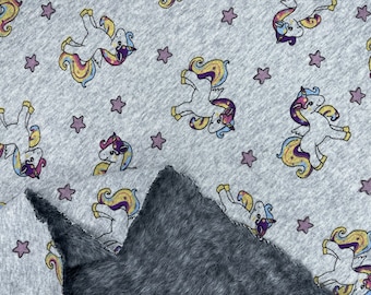 Tejido polar alpino con diseño de poni, unicornio y caballo, tejido para sudaderas, sudaderas con capucha, suéteres, algodón, con pelo.