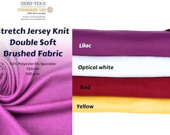 Dubbel gebreide stretchjersey, zachte geborstelde stof, in vier richtingen rekbaar, geborstelde textuur, zachte kleermakerij