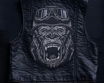 Parche bordado de gorila, parche de gorila, parche para chaqueta, parche de plumas, parche de Harley Davidson, bordado a máquina, parche de motocicleta