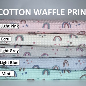 Cotton  Waffle Rainbow Print Fabric - 4942 cotton fabric  Turkish Cotton waffle  white color - Great for towels, bedding