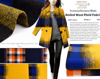 Boiled Wool Plaid Fabric Premium Designer Made, wool fabric , wool coating fabric , wool for coats