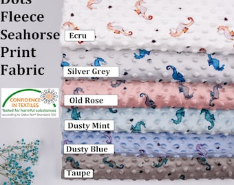 Minky Dimple Dots Fleece Seahorse Print Fabric S1055 , Printed Minky Fabric, nippy fleece fabric
