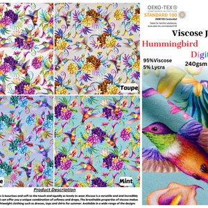 Hummingbird Viscose Spandex  Jersey  Fabric - 5098