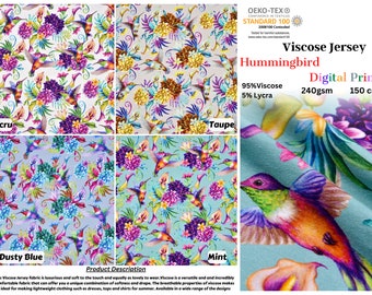 Hummingbird Viscose Spandex  Jersey  Fabric - 5098