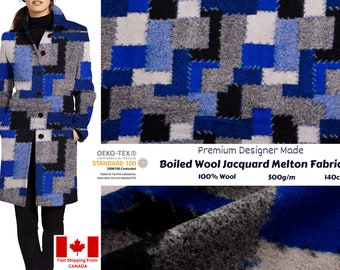 Boiled Wool Jacquard Melton Printed Patch Design  Fabric