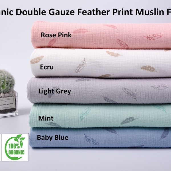 Organic Double Gauze Feather Print Muslin Fabric