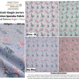 Tejido de punto orgánico de algodón y elastano con estampado floral francés digital - 5064