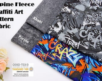 Alpenfleece Graffiti Art Pattern Print Fabric-5007, alpenfleece, sweatshirtstof, hoodiestof, sweaterstof, met bont