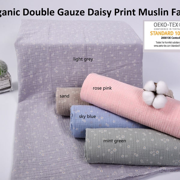 Organic Double Gauze Daisy Print Muslin Fabric