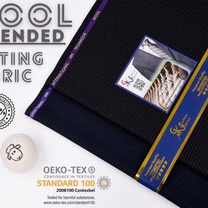 Wool Blend Medium Striped Suiting Fabric - 6428