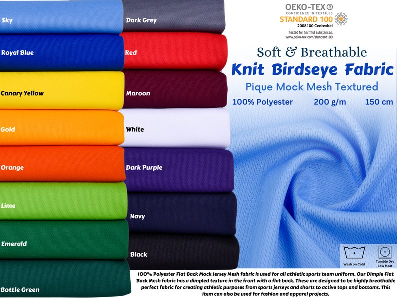 Birds Eye Sportswear Fabric / Pique Mock mesh Textured jersey / Breathable Antimicrobial Wicking Fabric image 1