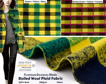 Gekochter Wollkarostoff / Premium Designer Made, klassischer Karowollstoff, luxuriöses Wollkaro, Karostoff, Wintermantelstoff, Plaids