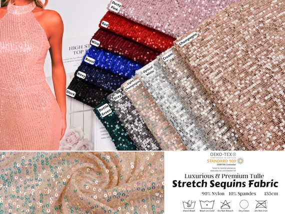 shinning party dress fabrics 3/5/10yard Stretch Sequin Fabric Material Shiny Fabric Party Dress Glitter Fabric For Sewing, By the Yard