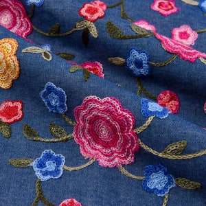 Chambray Denim Towel Embroidery Fabric, Apparel Fabric, by the Half Yard -   Canada