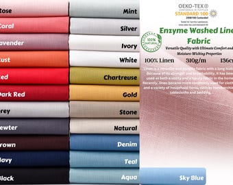 Tissu 100 % lin lavé aux enzymes 7 oz certifié OEKO-Tex - GK-6523 Parfait pour tous les types de vêtements, décoration intérieure, rideaux