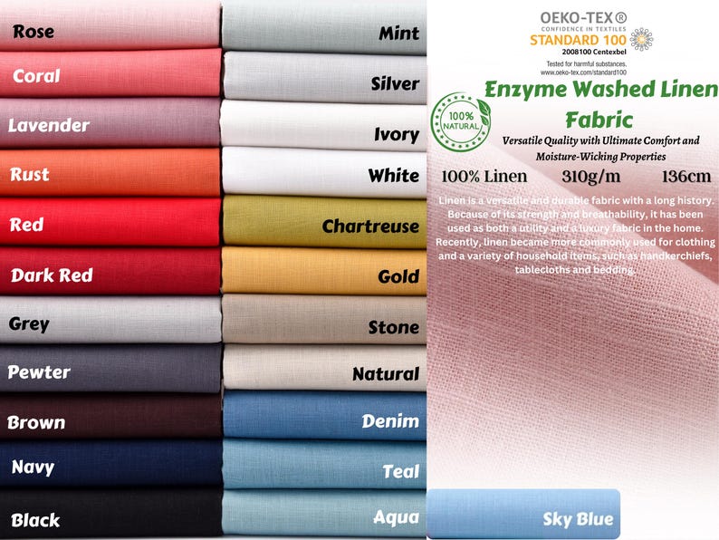 7 oz met enzymen gewassen 100% linnen stof OEKO-Tex gecertificeerd - GK-6523 Perfect voor alle soorten kleding, interieurdecoratie, gordijnen afbeelding 1