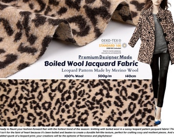 100% Boiled Wool Jacquard Leopard Print Fabric / Premium Designer Made , wool coating fabric