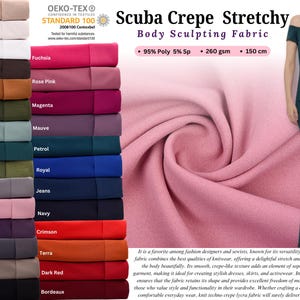 Scuba Crepe Stretchy Knit Jersey/ Techno Crepe Span Fabric, Body Sculpting, Dressmaking , Matte Crepe, 4-way stretch, Evening Dress,  Bridal