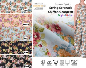 Chiffon Georgette Digital Print Fabric, Dress Fabric, Abstract Print , Flower prints, Party Dress , Flowy dresses, Super Soft ,  prom dress