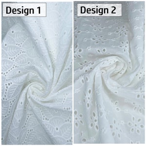 Weißer Baumwollstoff mit gestickter Blume, Lochstickerei-Blumenstoff - 1/2 Yard