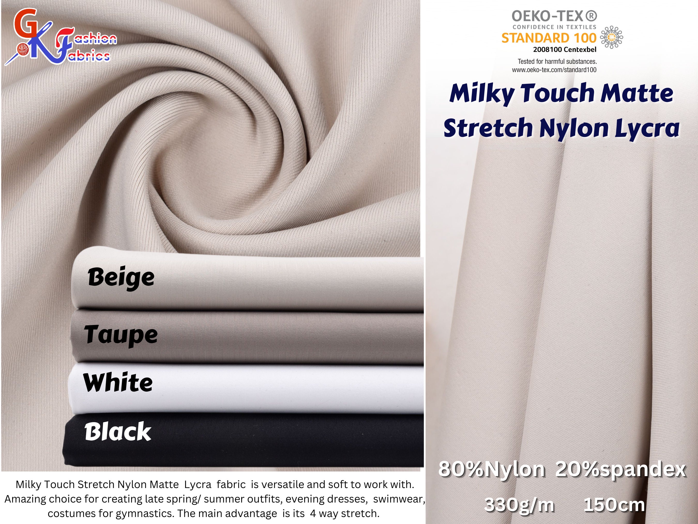 Milky Touch Matte Stretch Nylon Lycra/ Elastane Jersey Single Knit  Sportswear Dressmaking Fabric 