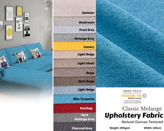 Classic Mélange Linen Look Upholstery Fabric GK-6580/22, Durable Soft Furnishing Upholstery Sofa Chair Curtain Cushions Fabric