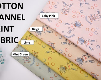 Rabbits Print Cotton Flannel Fabric, 58/59 inch,  Assorted Colored Flannel Material