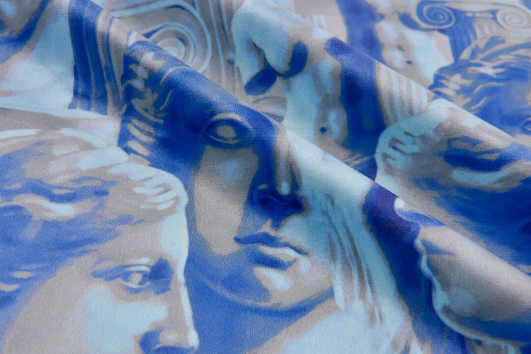 Woven Velvet Ancient Greece Print Fabric, Polyester Velvet Print