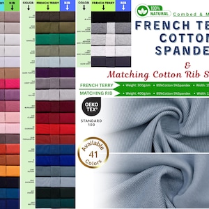 Cotton Spandex French Terry Plain Fabric By The Yard/Knit 2 WAY Stretch Fabric/ Used for Sport Clothing