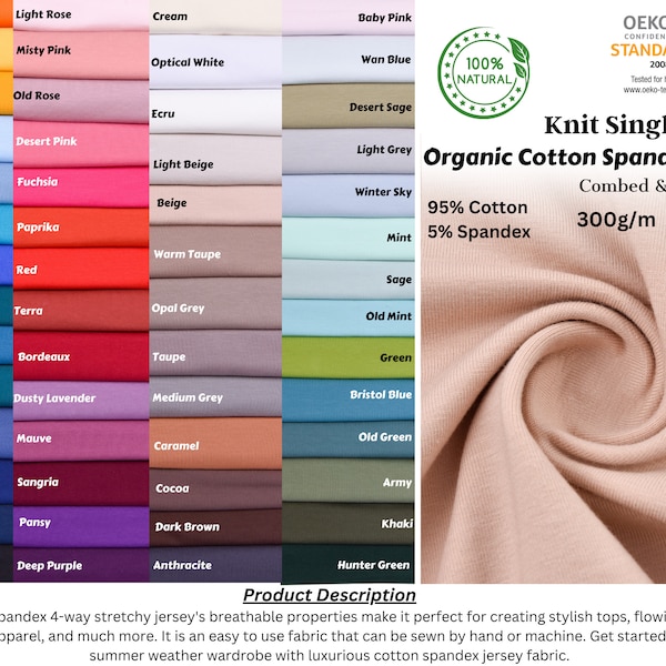 Organic Cotton Spandex Knit 4-Way Spandex Cotton Jersey Fabric - 8973