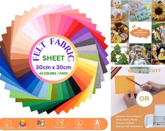 Craft Felt Sheet 30cm x 30cm 42 colors, Felt Sheets, 1mm thick, Classic Felt, Craft Felt, Ornaments, DIY Projects, felting