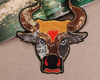 Bull head  embroidery patch, bull patch,Jacket patch, Bull Head patch, Harley Davidson Patch/ machine embroidery/ motorcycle patch