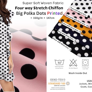 Four way Stretch Chiffon Printed Fabric, Costume Fabric, polka dot print, Flower prints, Stripes print, Flowy dresses, Super Soft Woven