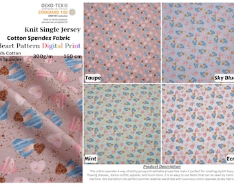 Tejido de punto de algodón y elastano con estampado digital de corazones - 5068
