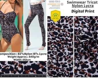 Leopard  Print  -  Swimwear Spandex Stretch Fabric, Nylon / Spandex Fabric , Fabric for Swimwear