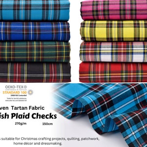 Woven Tartan Scottish Plaid Checks  Fabric,  Classic Plaid Fabric, Tartan Fabric by the Yard, blue Plaid Fabric, Plaid Fabric