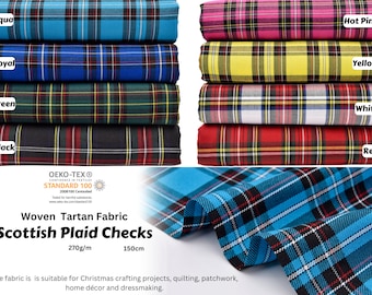 Woven Tartan Scottish Plaid Checks  Fabric,  Classic Plaid Fabric, Tartan Fabric by the Yard, blue Plaid Fabric, Plaid Fabric