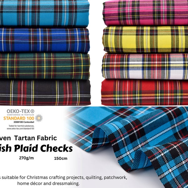 Woven Tartan Scottish Plaid Checks  Fabric,  Classic Plaid Fabric, Tartan Fabric by the Yard, blue Plaid Fabric, Plaid Fabric