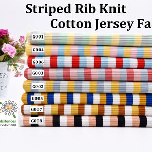 Knitted Ribbing Cotton Jersey Fabric, Striped Rib Knit Fabric Ribbing, Stretch Rib Knitted stretch Fabric - Half Yard / Meter - S1037