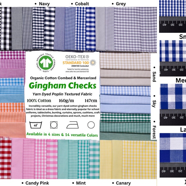 Gingham Checks Washed Cotton Fabric - GK 6599, sell by half yard, summer fabric