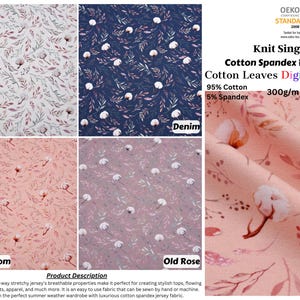 Tessuto in maglia di cotone e spandex con stampa digitale di foglie - 5038