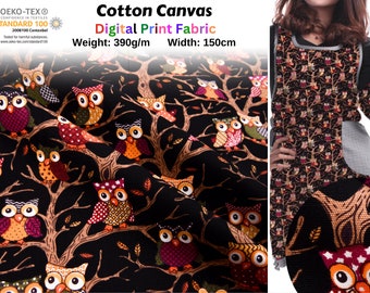 100% Cotton Half Panama Printed Fabric / Canvas printed Fabric /Colorful Owl  Digital Print  Fabric