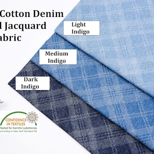 Waschter Denim Jacquard Stoff, Denim mit Jacquard Stoff. Denim kariert, Denim kariert, Denim 100% Baumwollstoff, diy, Nähen eines halben Hofes