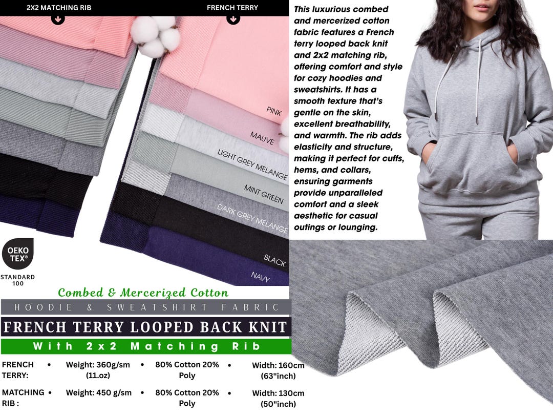Terry Looped French Terry Looped Back Knit + Matching Rib Fabric (sold Separately ...