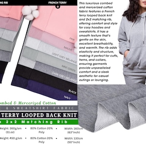 French Terry gebreid achterpand met lusjes + bijpassende ribstof (afzonderlijk verkrijgbaar), hoodies en sweatshirts, French terry badstof, ribbels, sportkleding