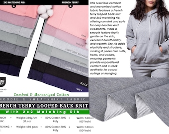 French Terry Looped Back Knit + Matching Rib Fabric (Sold Separately),Hoodies& Sweatshirts fabric, French Terry Knit, Ribbing, Activewear