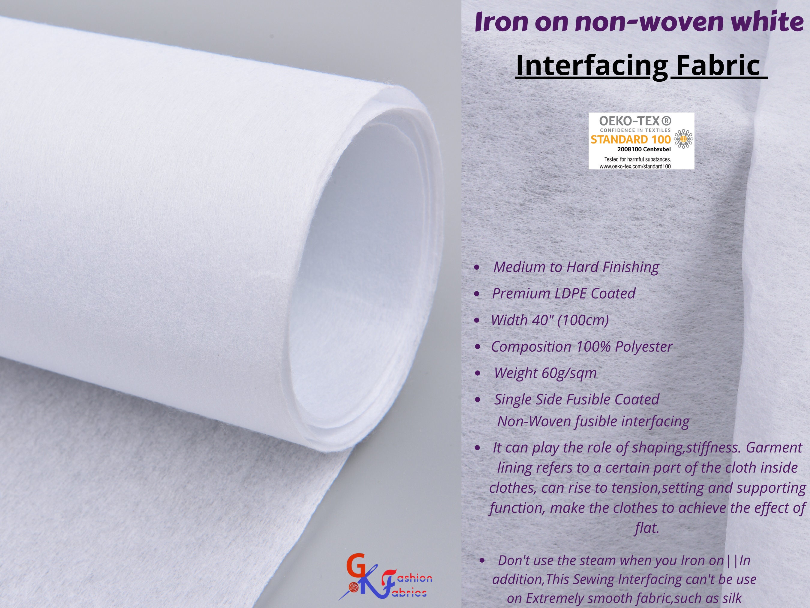 Iron on Non Woven White Interfacing Fabric 